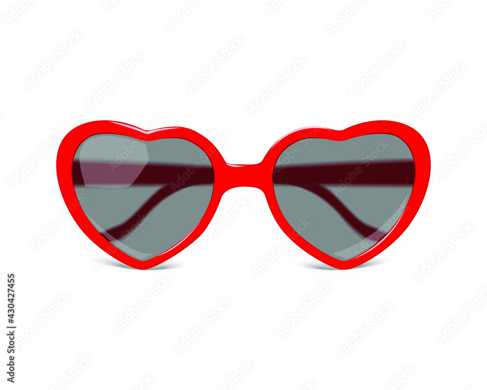Fototapeta premium Red sunglasses heart shape isolated on a white background. 3d rendering