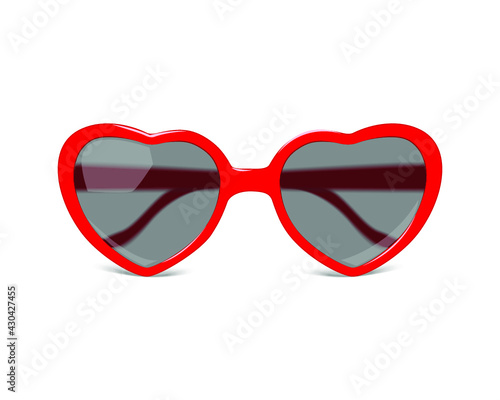 Red sunglasses heart shape isolated on a white background. 3d rendering