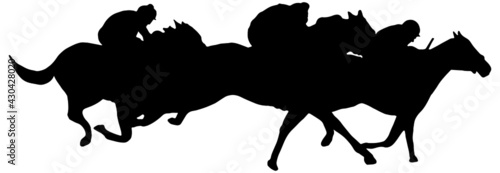 Horse racing silhouette in black on white background 