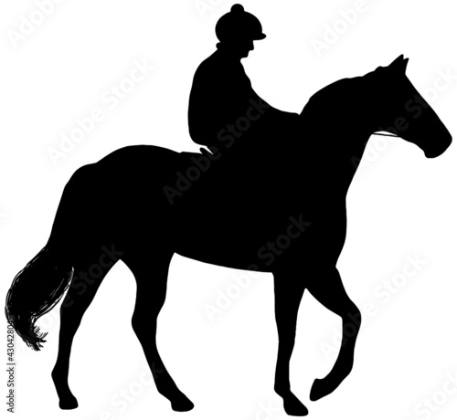 Race horse and jockey vector silhouette in black on white background 