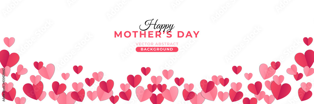 Beautiful Mother's day concept background. Vector illustration. 3d red, white and pink paper cut hearts frame or border. Cute love sale banner or greeting card Beautiful Mother's day concept background. Vector illustration. 3d red, white and pink paper cut hearts frame or border. Cute love sale banner or greeting card