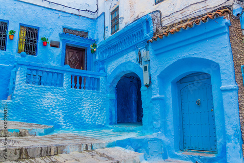 Traditional residential buildings painted with blue paint in medina of Chefchaouen, Morocco in North Africa © Вера Тихонова