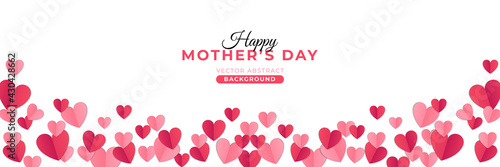 Beautiful Mother's day concept background. Vector illustration. 3d red, white and pink paper cut hearts frame or border. Cute love sale banner or greeting card