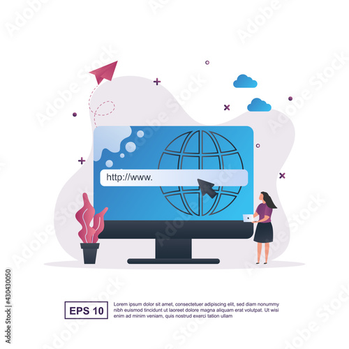 Illustration concept of domain with the person holding the laptop.