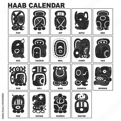 Vector icon set with Glyphs from Maya Haab calendar photo