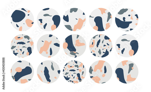 A set of 15 trendy vector stories highlight covers in black, brown, beige and yellow colors. Minimalist modern boho social media round icons for bloggers and influencers.
