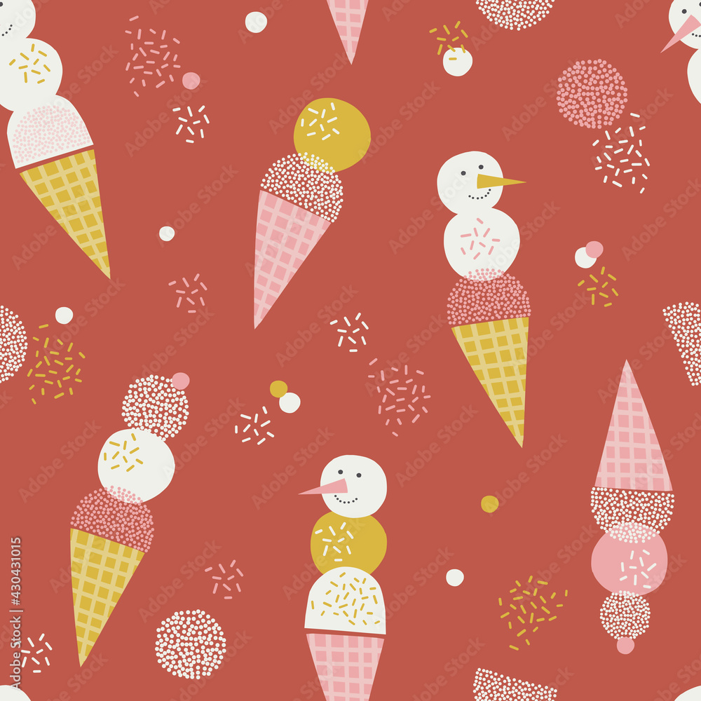 snowman ice cream cone vector seamless pattern yummy christmas sweets background for kids nursery xmas party scandinavian decorative childish print design stock vector adobe stock