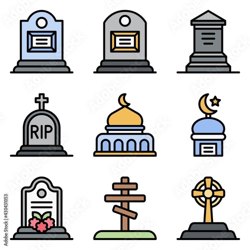 Funeral related vector icon set, filled style
