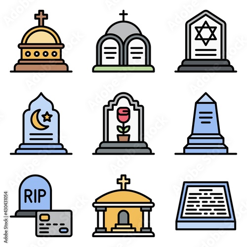 Funeral related vector icon set 2, filled style