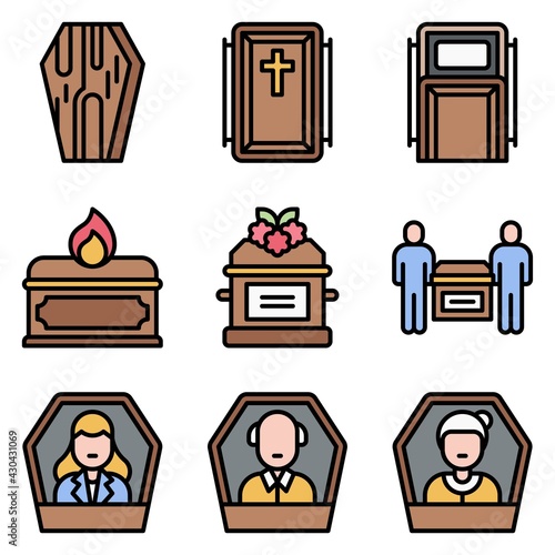 Funeral related vector icon set 4, filled style