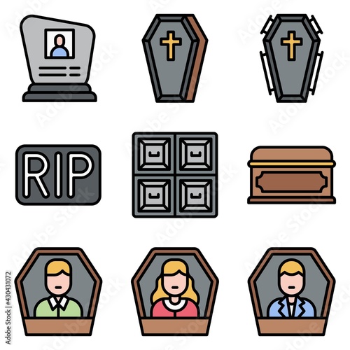 Funeral related vector icon set 3, filled style