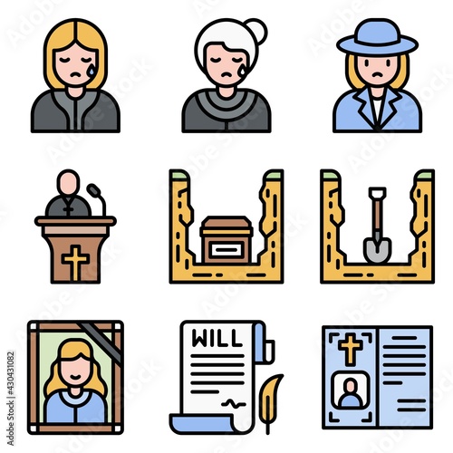 Funeral related vector icon set 6, filled style
