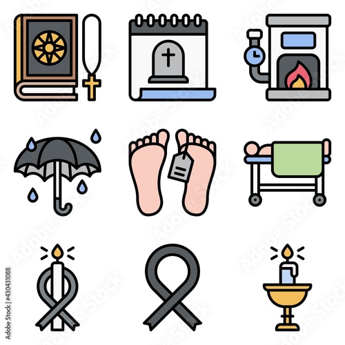 Funeral related vector icon set 7, filled style