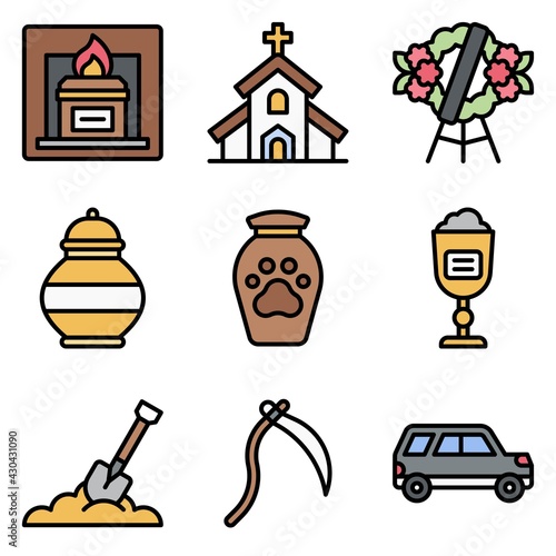 Funeral related vector icon set 8, filled style