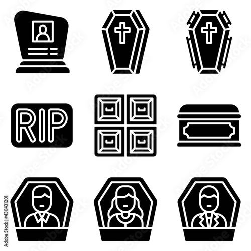 Funeral related vector icon set 3, solid style