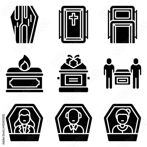 Funeral related vector icon set 4, solid style