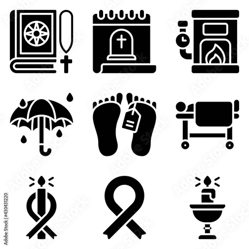 Funeral related vector icon set 7, solid style