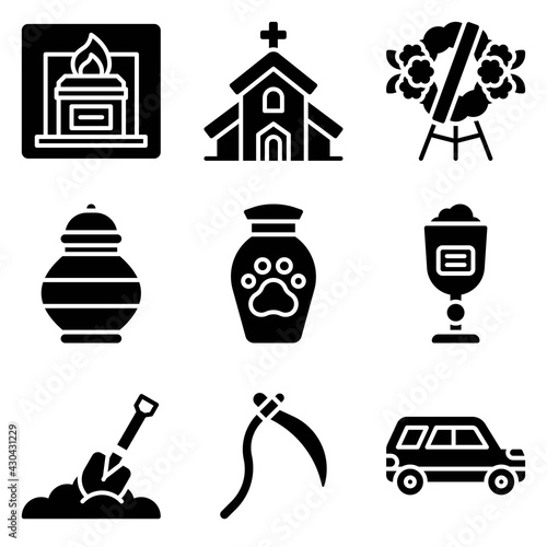 Funeral related vector icon set 8, solid style