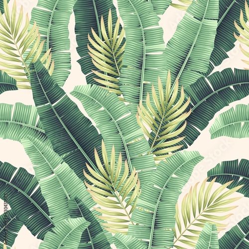 Vector seamles pattern with tropical palm leaves
