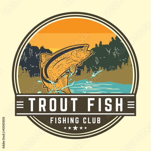 Fishing club logo design with trout fish illustration