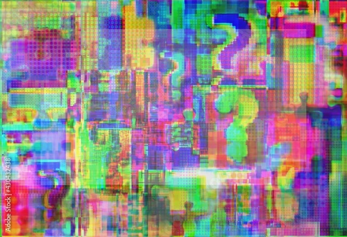 Point of interrogation, intricacies and puzzle in glitch art, background for testing, site, teenage games, basic project etc