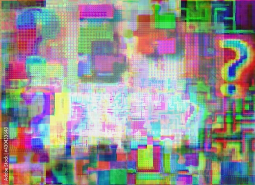 Question marks, labyrinths and jigsaw puzzles in glitch style, background for monitor, code, teenage games, basic project etc © like-like