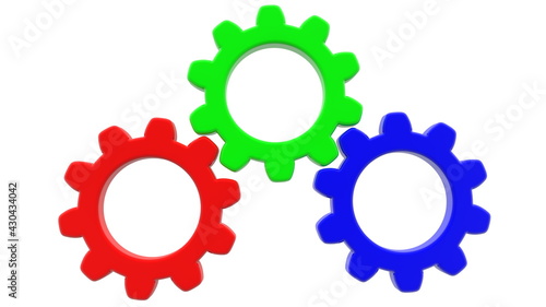  Concept of three cogwheels in various colors