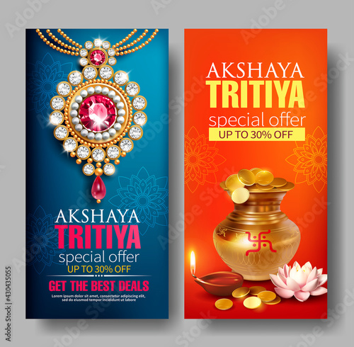 Promotion banners for Indian festival Akshya Tritiya. Vector set.