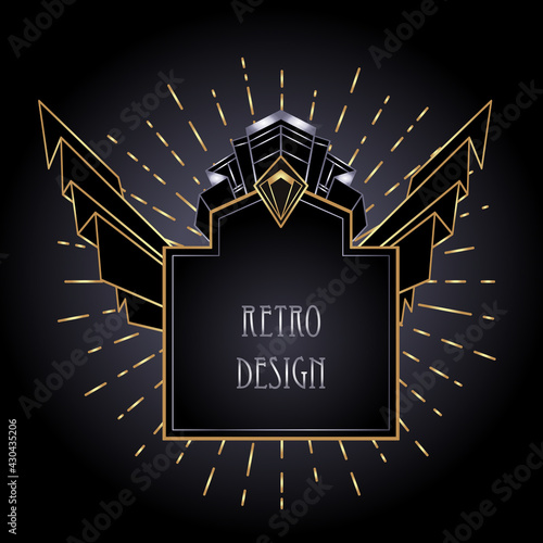 Art Deco vintage gold and silver design element over black. Retro party geometric background set 1920s style. Vector illustration for glamour party, thematic wedding or textile prints.