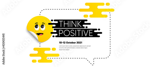 Surprised face sticker on frame box. Chat speech bubble. Think and Speak cloud. Yellow cartoon face tag icon. Funny character dialogue speech bubble. Talk message balloon. Chat frame banner. Vector