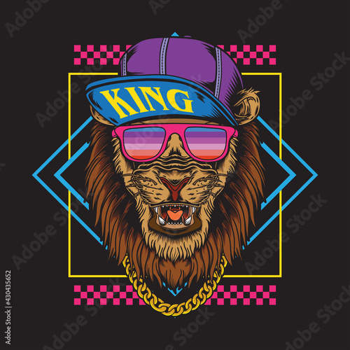 Retro Vintage Hip Hop Lion Wearing Snapback Illustration suitable for poster, flyer, greeting cards, sticker, social media and tshirt design