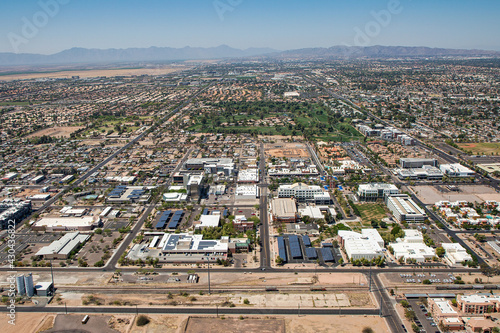 Aerial view from east to west of Downtown Chandler, AZ photo
