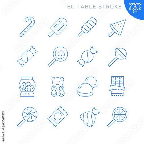 Candy related icons. Editable stroke. Thin vector icon set