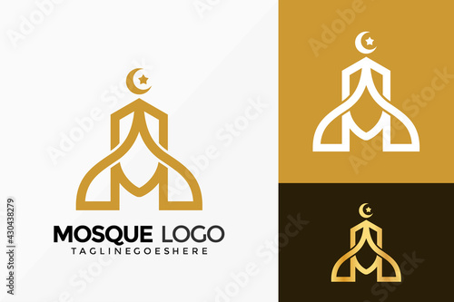 Letter M Mosque Islamic Logo Vector Design. Brand Identity emblem, designs concept, logos, logotype element for template.