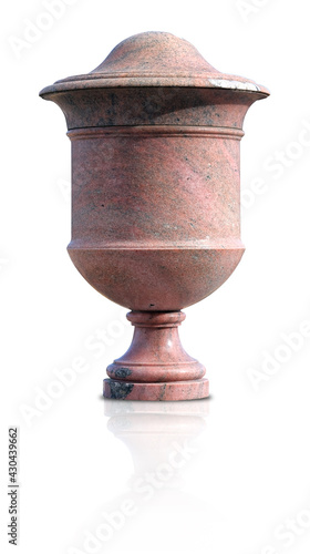 Fotografi Garden stone porphyry (pink granite) vase isolated on white background