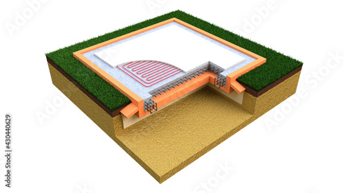 insulated reinforced concrete slab base - isolated conceptual industrial 3D rendering photo