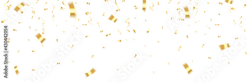 Gold confetti. Celebration carnival falling shiny glitter confetti in gold color. Luxury greeting card. Vector illustration