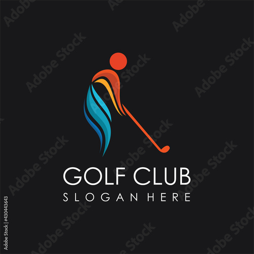Abstract golf man swing logo design inspiration, human golf logo icon vector, Silhouette of golf player with colorful