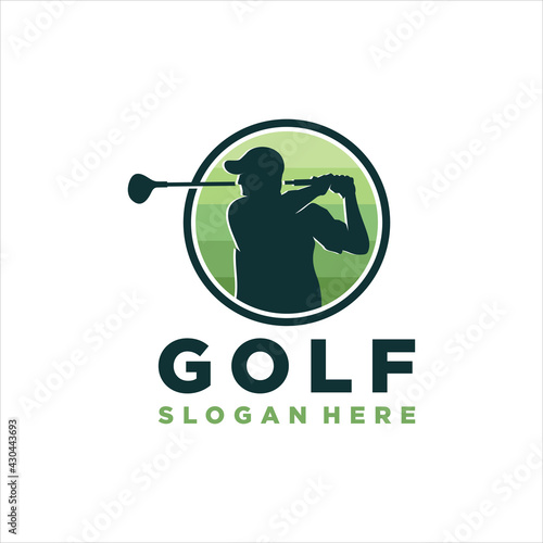 Golf Sport logo designs concept vector, golf logo swing shoot, outdoor sport vector logo design inspiration, 
a player hits the ball with a swing stick for brand and presentation visual