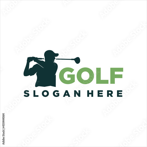 Golf Sport logo designs concept vector, golf logo swing shoot, outdoor sport vector logo design inspiration, 
a player hits the ball with a swing stick for brand and presentation visual