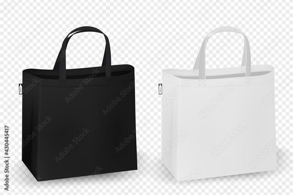 Shopping RPET bag design. Black and white tote shopping bags identity