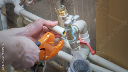 repair of plumbing in the house, close up