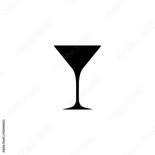 Martini glass silhouette, beverage goblet.Alcohol drink icon on a white background.Simple logo.Black shape basis for the design.Isolated. Vector illustration.