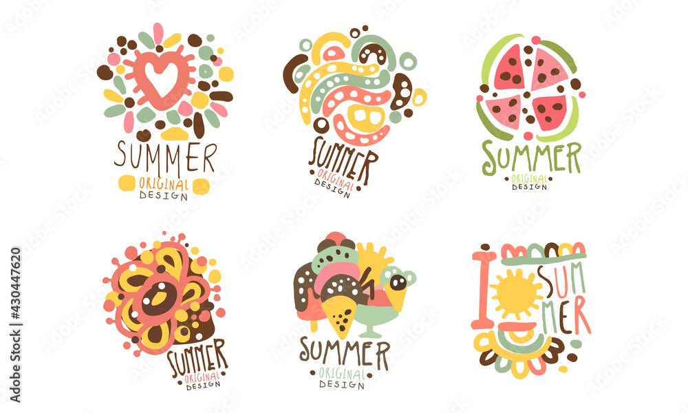 Summer Holiday Original Design with Fancy Shapes Vector Set