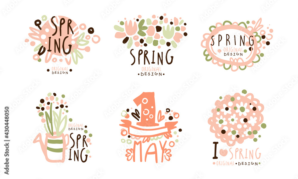Tender Spring Labels and Logos with Original Design Vector Set
