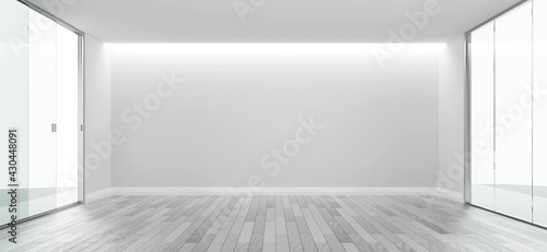 Fototapeta Naklejka Na Ścianę i Meble -  White empty room design copy space with the wooden floor 3d rendering