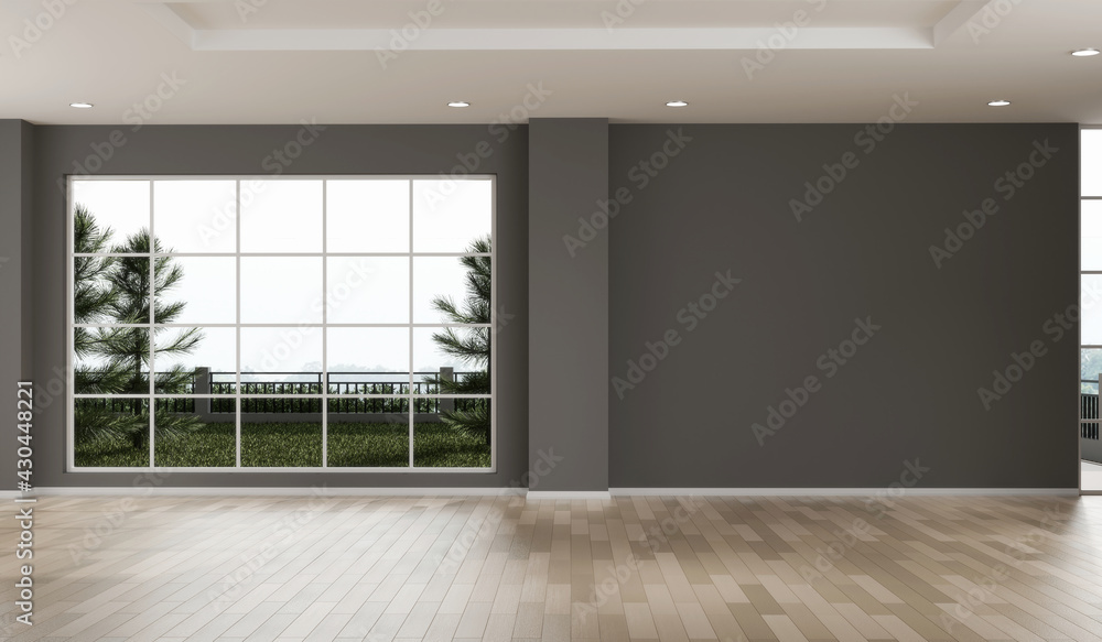 Empty room design copy space with the wooden floor 3d rendering Stock ...