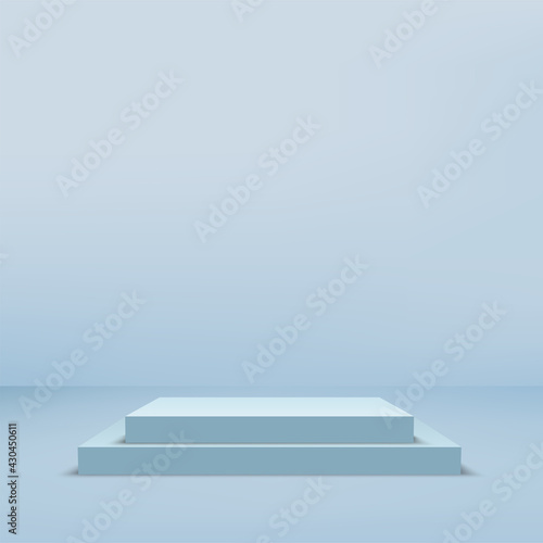 Abstract background with blue color geometric 3d podiums. Vector illustration