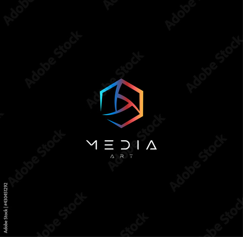 Play button for innovation technology interface. Start and launch icon, hud and gui design element. Digital multimedia logo template for music, video, audio player sign. Vector illustration.