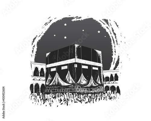 holy kaaba illustration hand drawn isolated on white background black brush